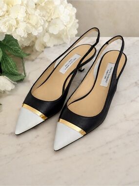 Saks Fifth Avenue Made in Italy Leather Colorblock Pointed Toe Slingback Heels 8